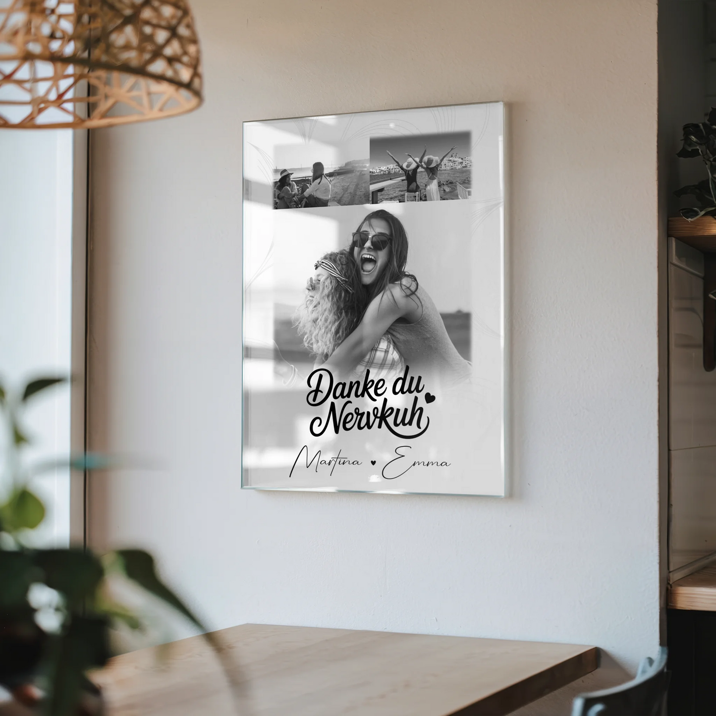 Personalisierte Beste Freundin Geschenk mit 3 Fotos Danke du Nervkuh Poster Leinwand Tasse