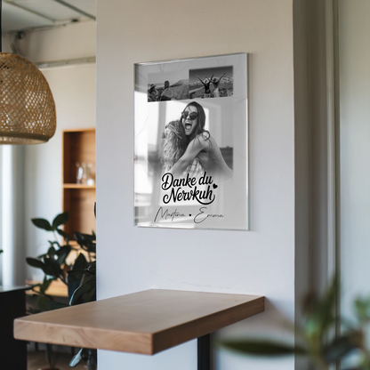 Personalisierte Beste Freundin Geschenk mit 3 Fotos Danke du Nervkuh Poster Leinwand Tasse