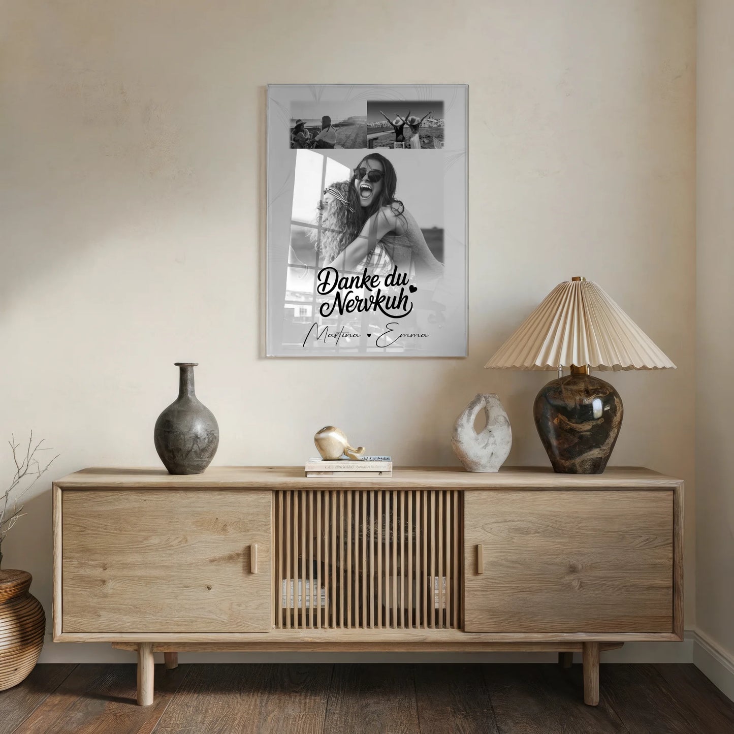 Personalisierte Beste Freundin Geschenk mit 3 Fotos Danke du Nervkuh Poster Leinwand Tasse