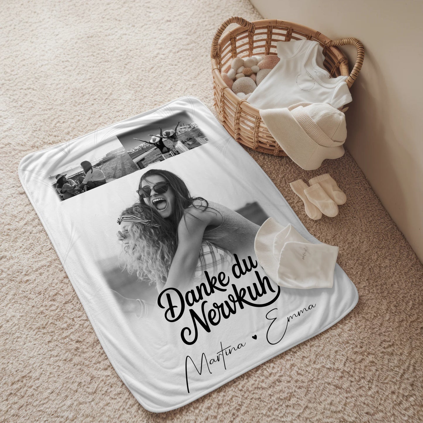 Beste Freundin Decke mit 3 Fotos Danke du Nervkuh personalisiertes Geschenk 2