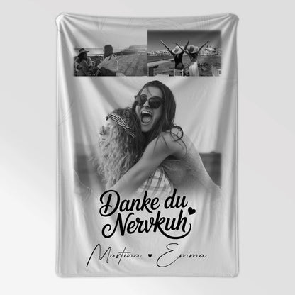 Beste Freundin Decke mit 3 Fotos Danke du Nervkuh personalisiertes Geschenk 7