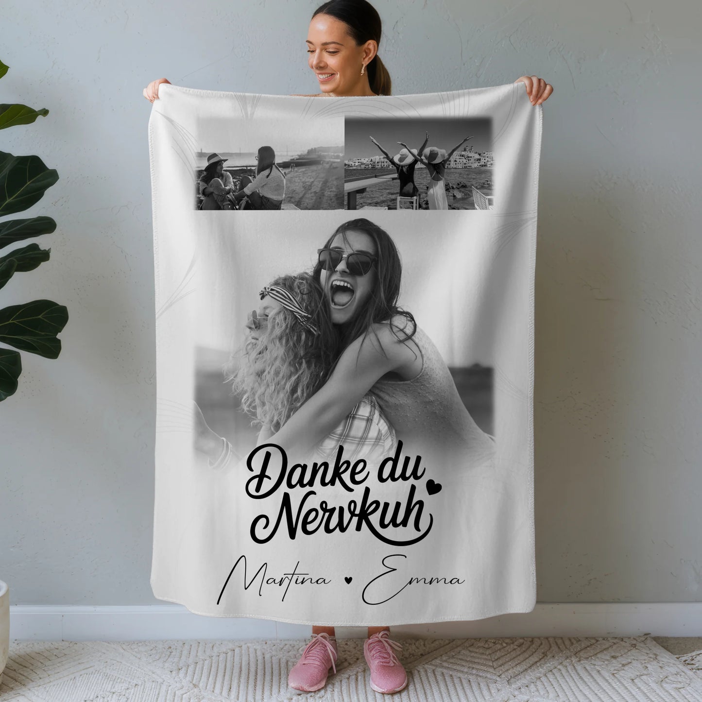 Beste Freundin Decke mit 3 Fotos Danke du Nervkuh personalisiertes Geschenk 1