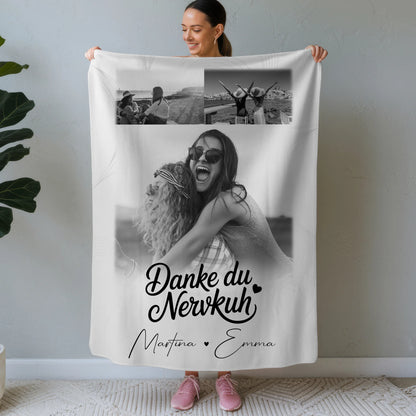 Beste Freundin Decke mit 3 Fotos Danke du Nervkuh personalisiertes Geschenk 1