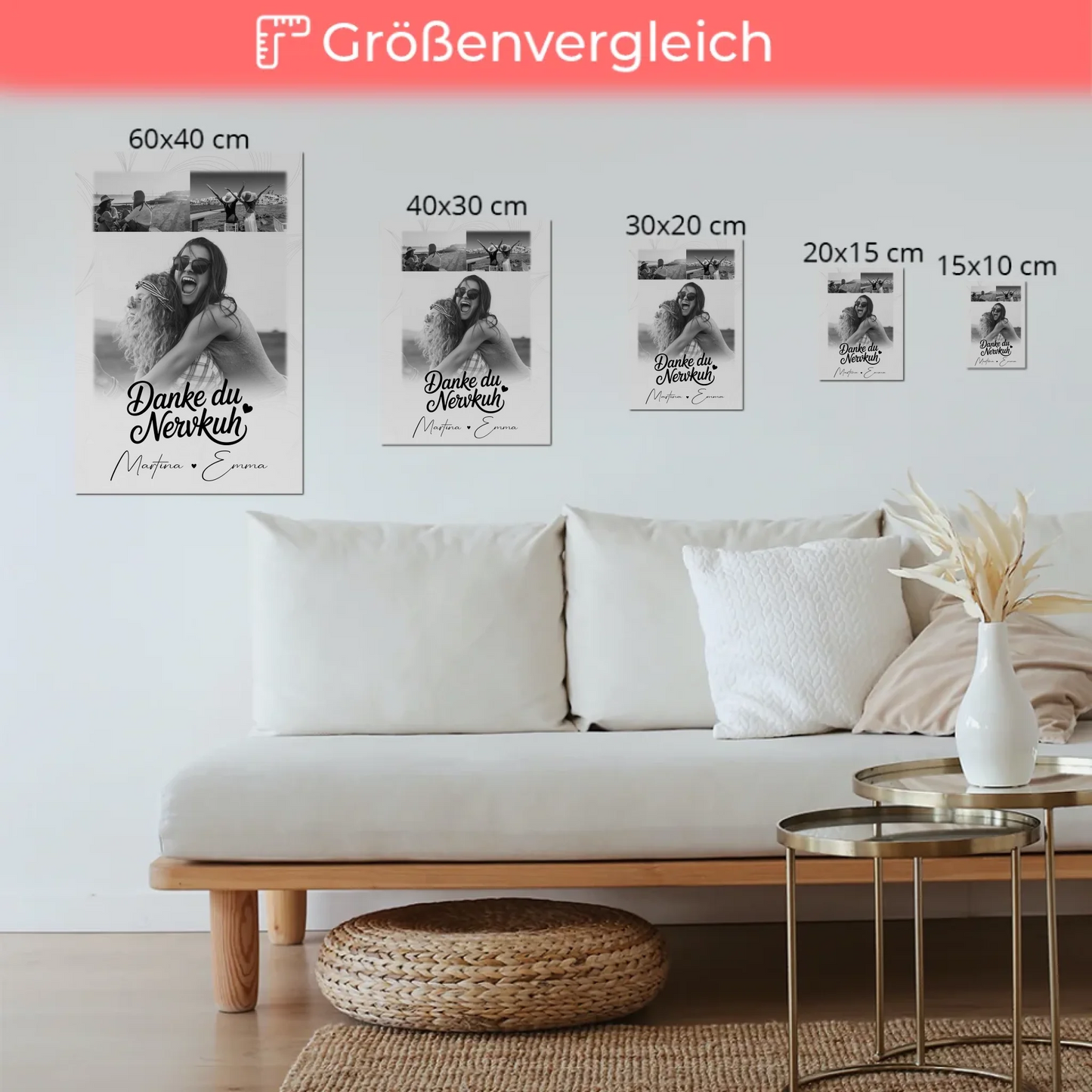 Fotoboard Beste Freundin 3 Fotos Danke du Nervkuh personalisiertes Geschenk Idee