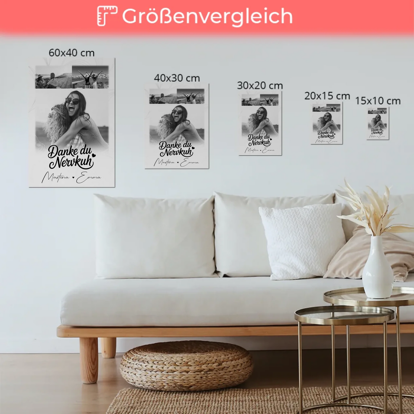 Fotoboard Beste Freundin 3 Fotos Danke du Nervkuh personalisiertes Geschenk Idee