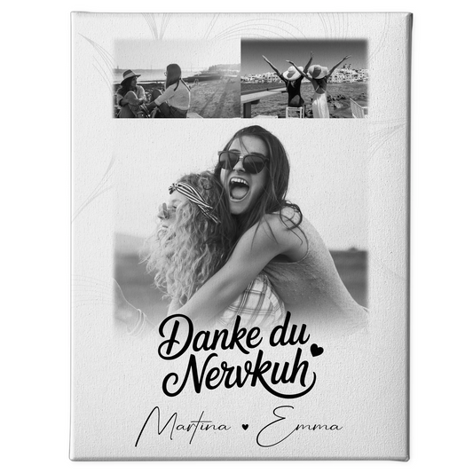 Beste Freundinnen Leinwand mit 3 Fotos Danke du Nervkuh personalisiertes Geschenk 1