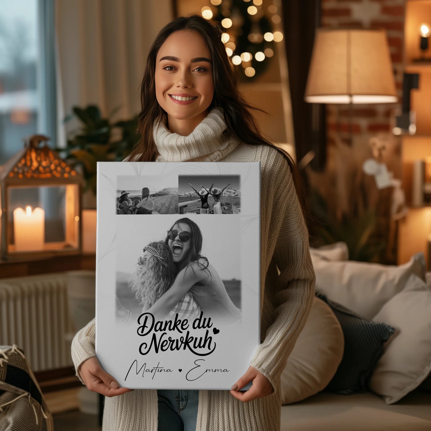 Beste Freundinnen Leinwand mit 3 Fotos Danke du Nervkuh personalisiertes Geschenk 2