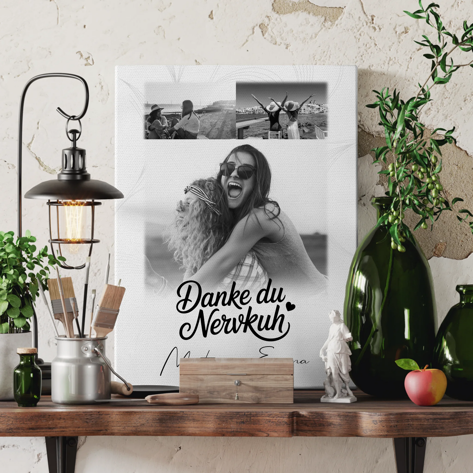 Beste Freundinnen Leinwand mit 3 Fotos Danke du Nervkuh personalisiertes Geschenk 3