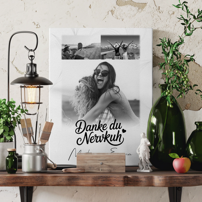 Beste Freundinnen Leinwand mit 3 Fotos Danke du Nervkuh personalisiertes Geschenk 3