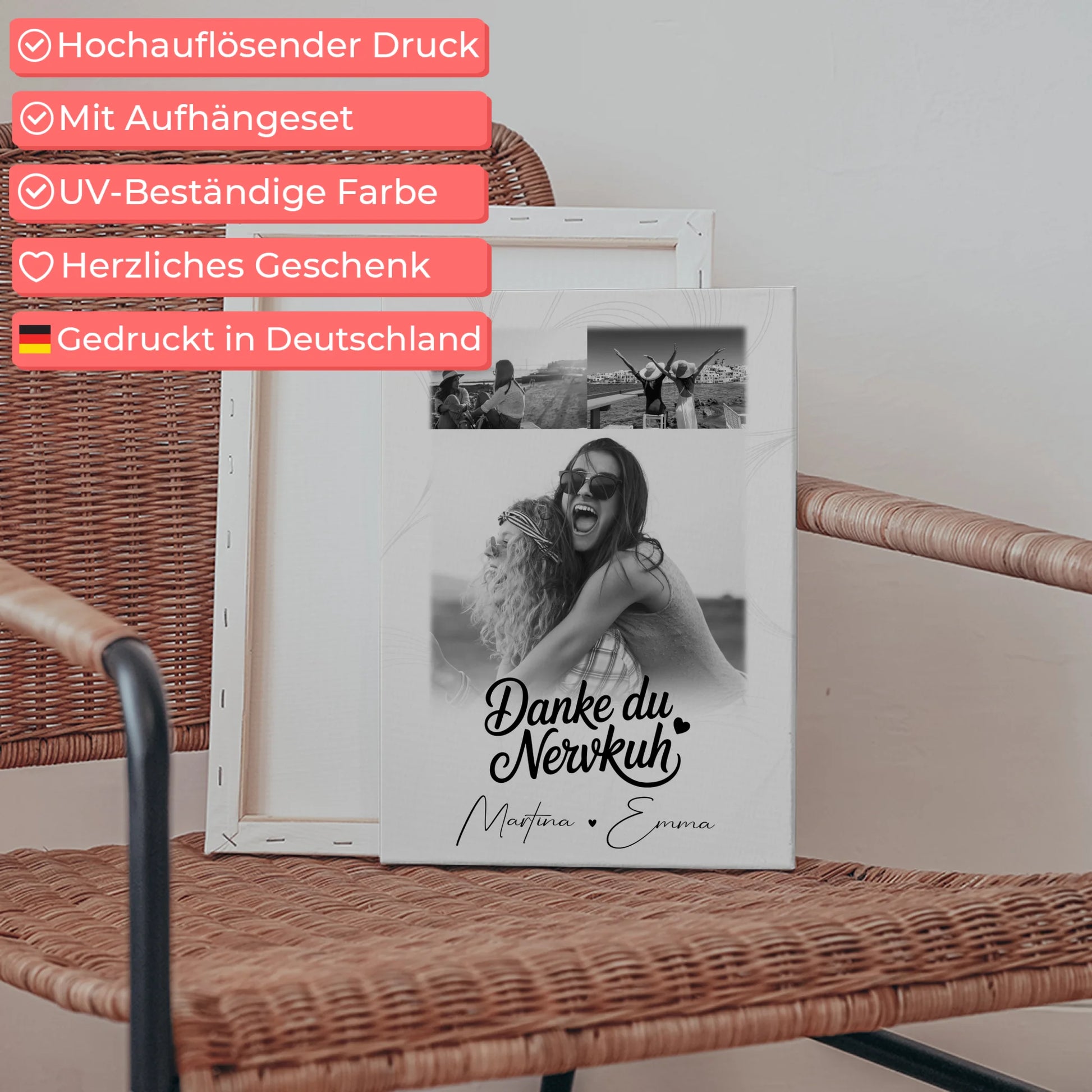 Beste Freundinnen Leinwand mit 3 Fotos Danke du Nervkuh personalisiertes Geschenk 5