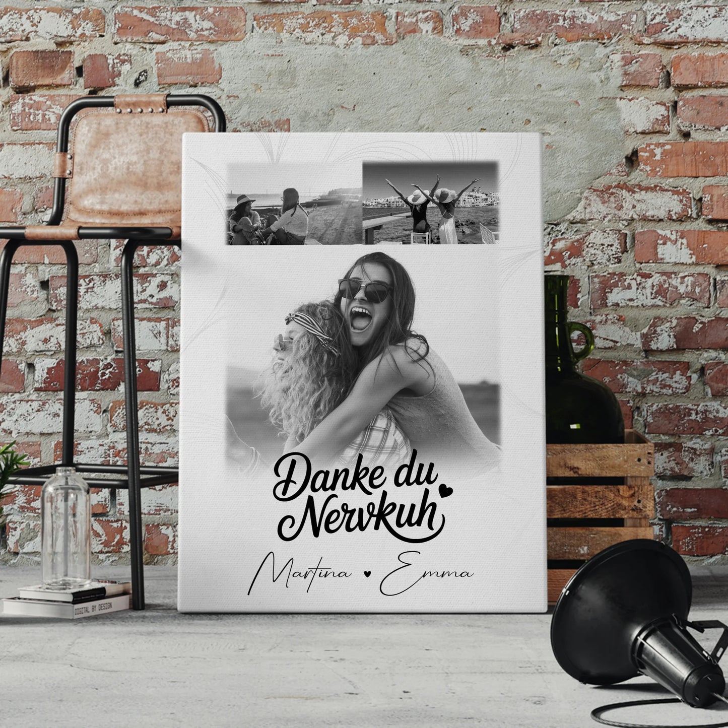 Beste Freundinnen Leinwand mit 3 Fotos Danke du Nervkuh personalisiertes Geschenk 4