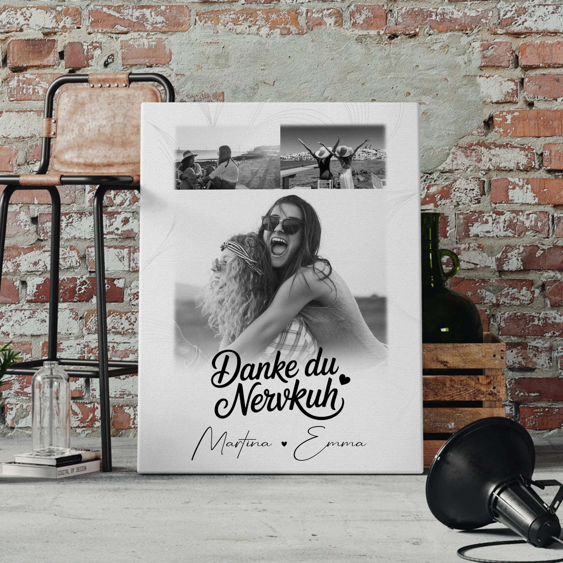 Beste Freundinnen Leinwand mit 3 Fotos Danke du Nervkuh personalisiertes Geschenk 4