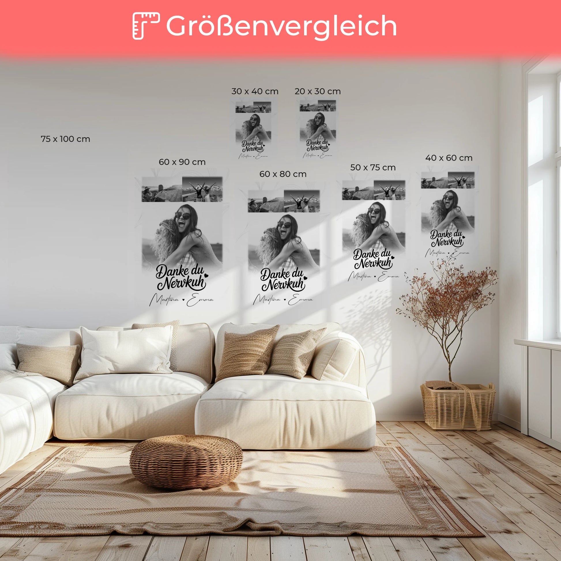 Beste Freundinnen Leinwand mit 3 Fotos Danke du Nervkuh personalisiertes Geschenk 6
