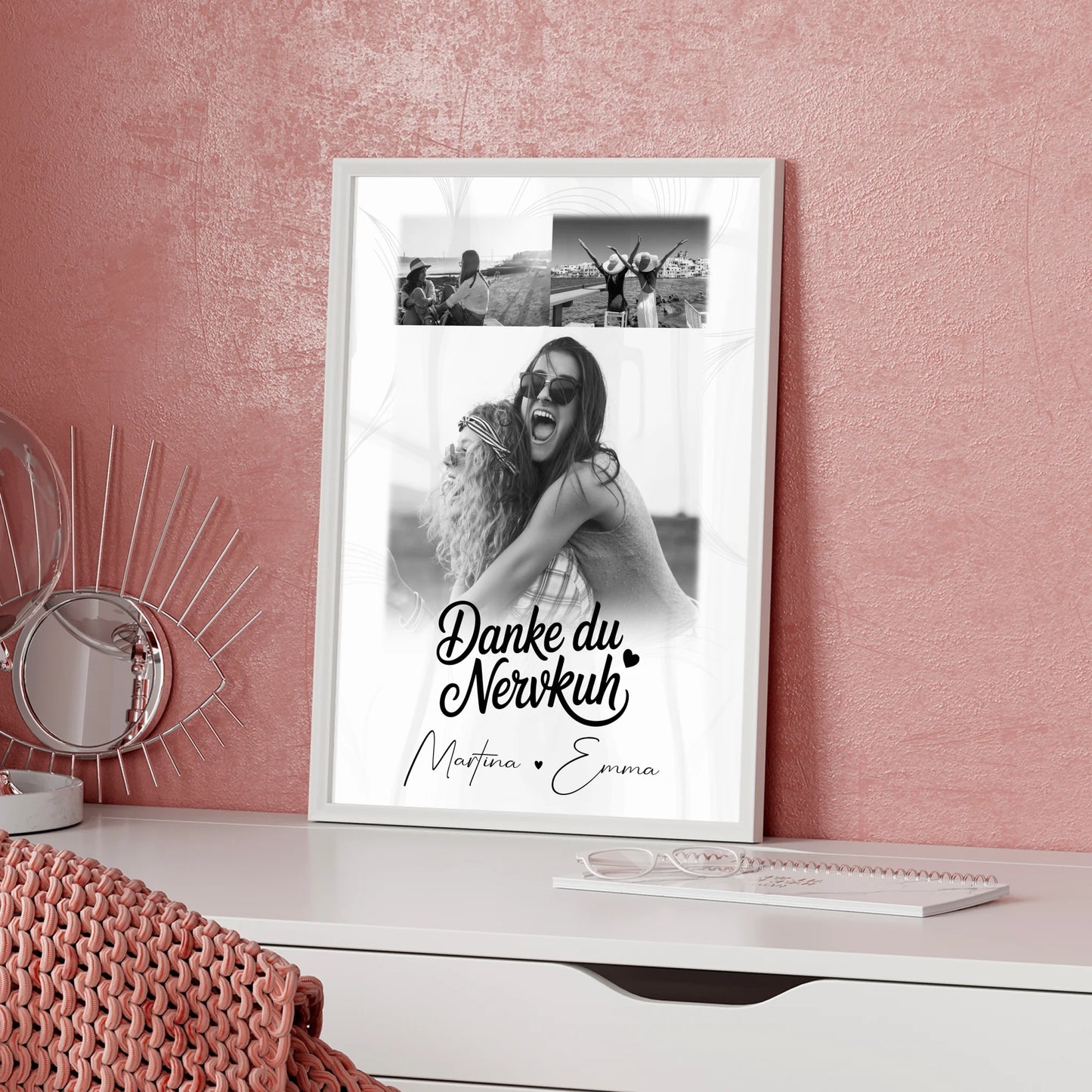 Personalisierbares Poster beste Freundin Geschenk mit 3 Fotos Danke du Nervkuh