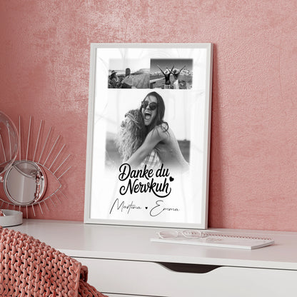 Personalisierbares Poster beste Freundin Geschenk mit 3 Fotos Danke du Nervkuh