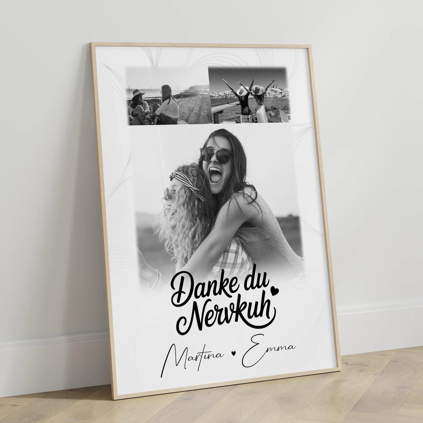 Personalisierbares Poster beste Freundin Geschenk mit 3 Fotos Danke du Nervkuh