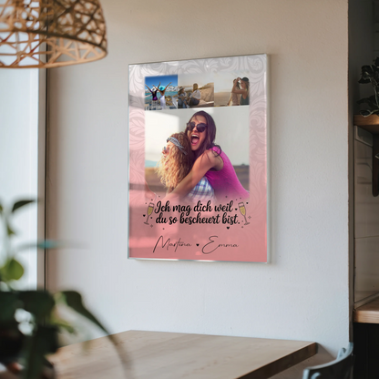 Personalisierte Geschenk beste Freundin mit 4 Fotos Du bist bescheuert Poster Leinwand Tasse