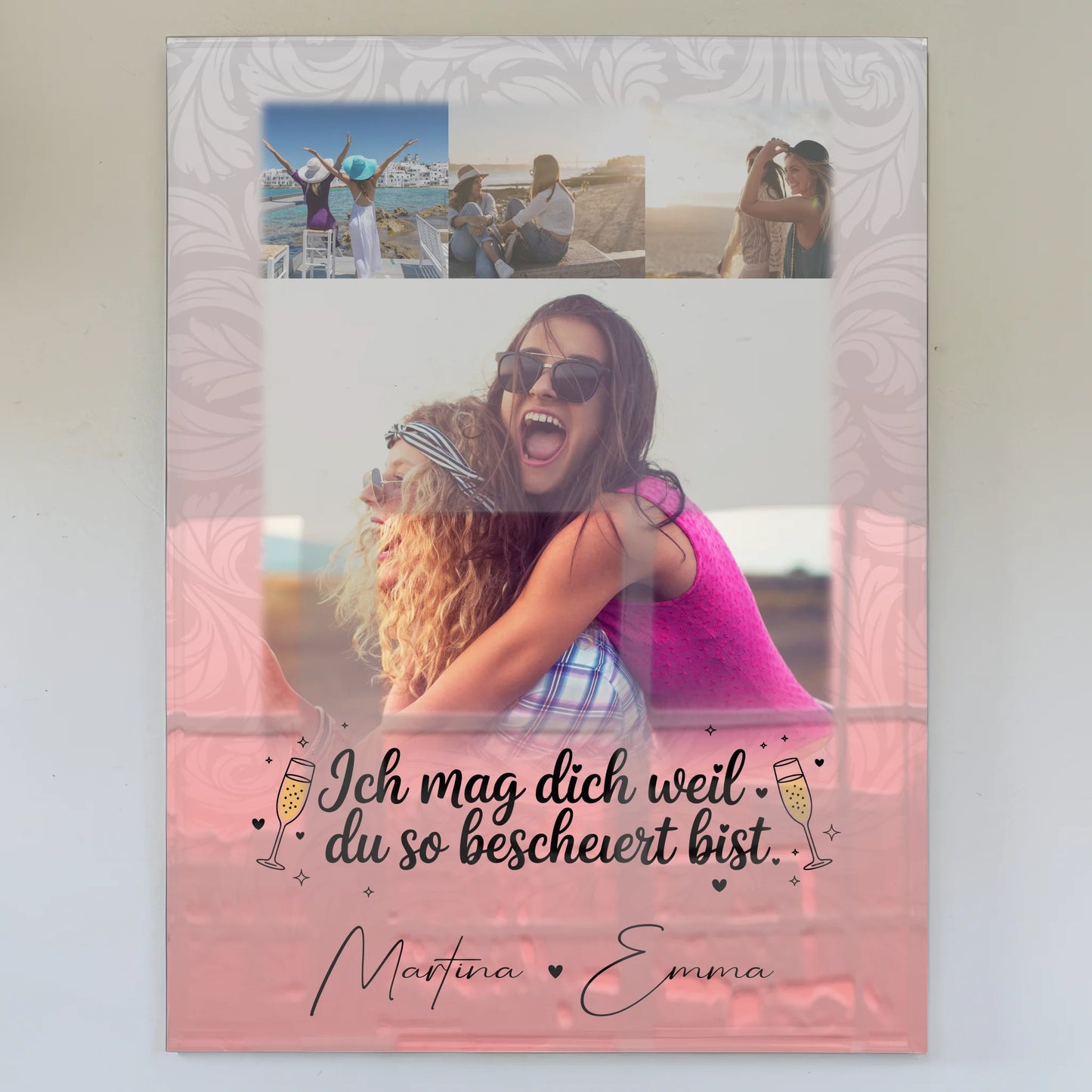 Personalisierte Geschenk beste Freundin mit 4 Fotos Du bist bescheuert Poster Leinwand Tasse