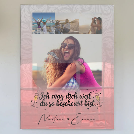 Personalisierte Geschenk beste Freundin mit 4 Fotos Du bist bescheuert Poster Leinwand Tasse