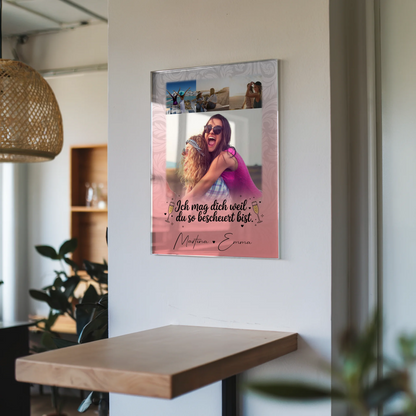 Personalisierte Geschenk beste Freundin mit 4 Fotos Du bist bescheuert Poster Leinwand Tasse