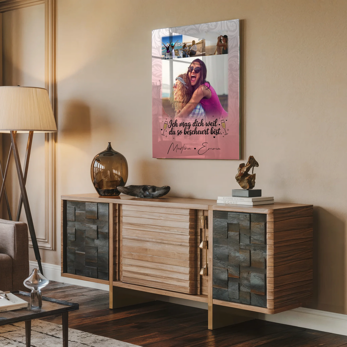 Personalisierte Geschenk beste Freundin mit 4 Fotos Du bist bescheuert Poster Leinwand Tasse