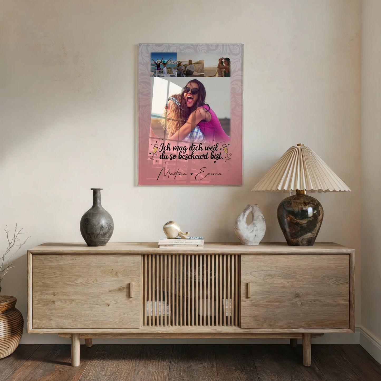 Personalisierte Geschenk beste Freundin mit 4 Fotos Du bist bescheuert Poster Leinwand Tasse