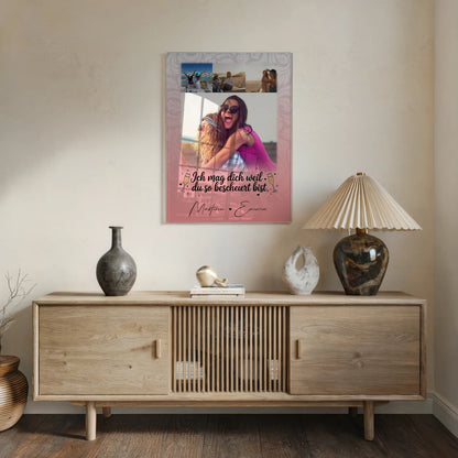 Personalisierte Geschenk beste Freundin mit 4 Fotos Du bist bescheuert Poster Leinwand Tasse