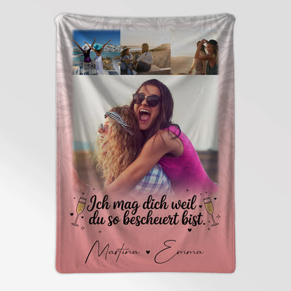 Personalisierte Decke Freundin mit 4 Fotos und Text Du bist bescheuert Geschenkidee 7