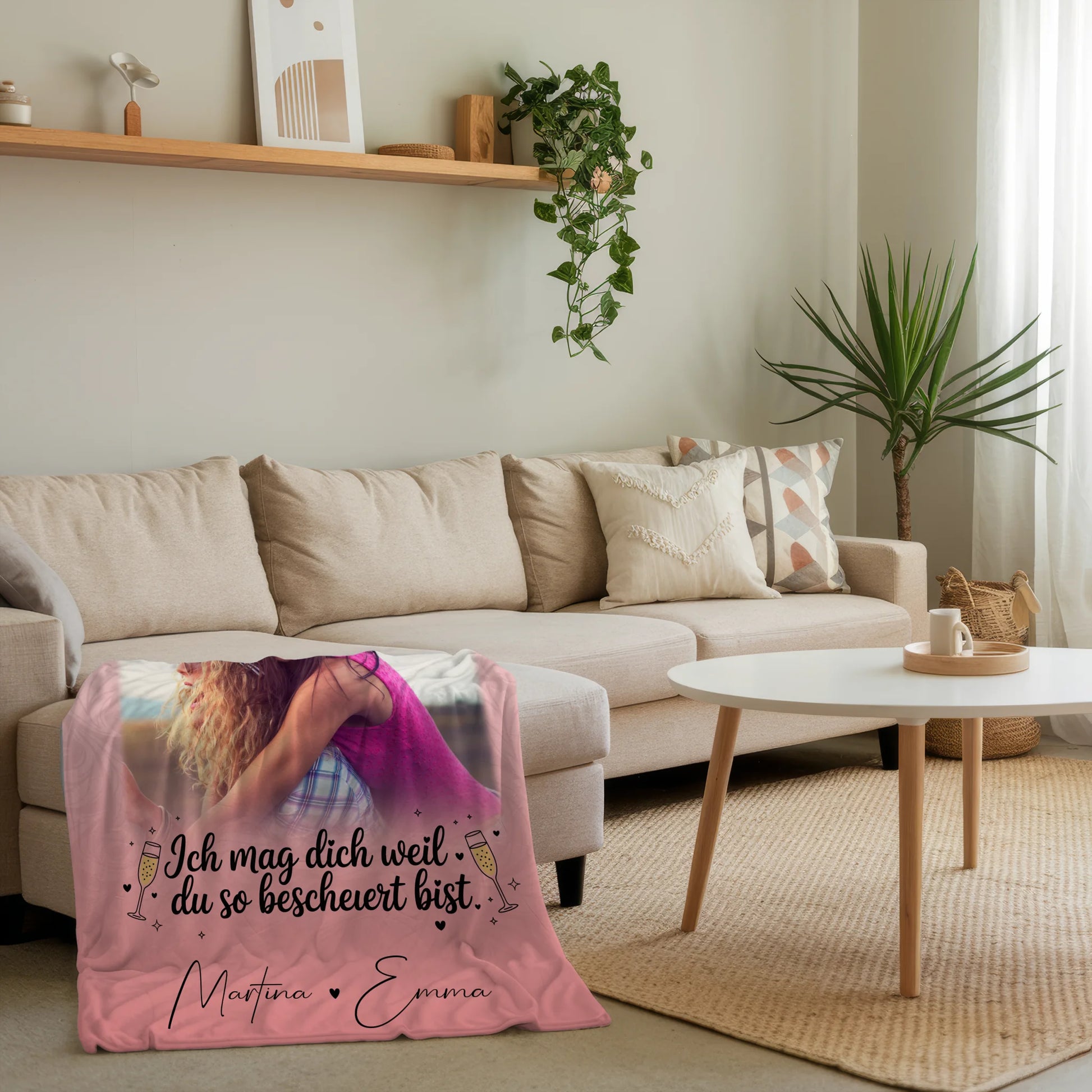Personalisierte Decke Freundin mit 4 Fotos und Text Du bist bescheuert Geschenkidee 4