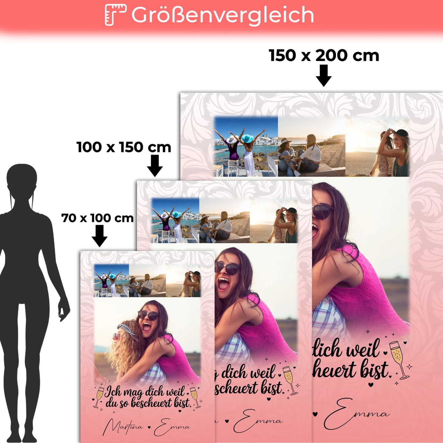 Personalisierte Decke Freundin mit 4 Fotos und Text Du bist bescheuert Geschenkidee 5