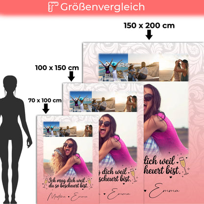 Personalisierte Decke Freundin mit 4 Fotos und Text Du bist bescheuert Geschenkidee 5