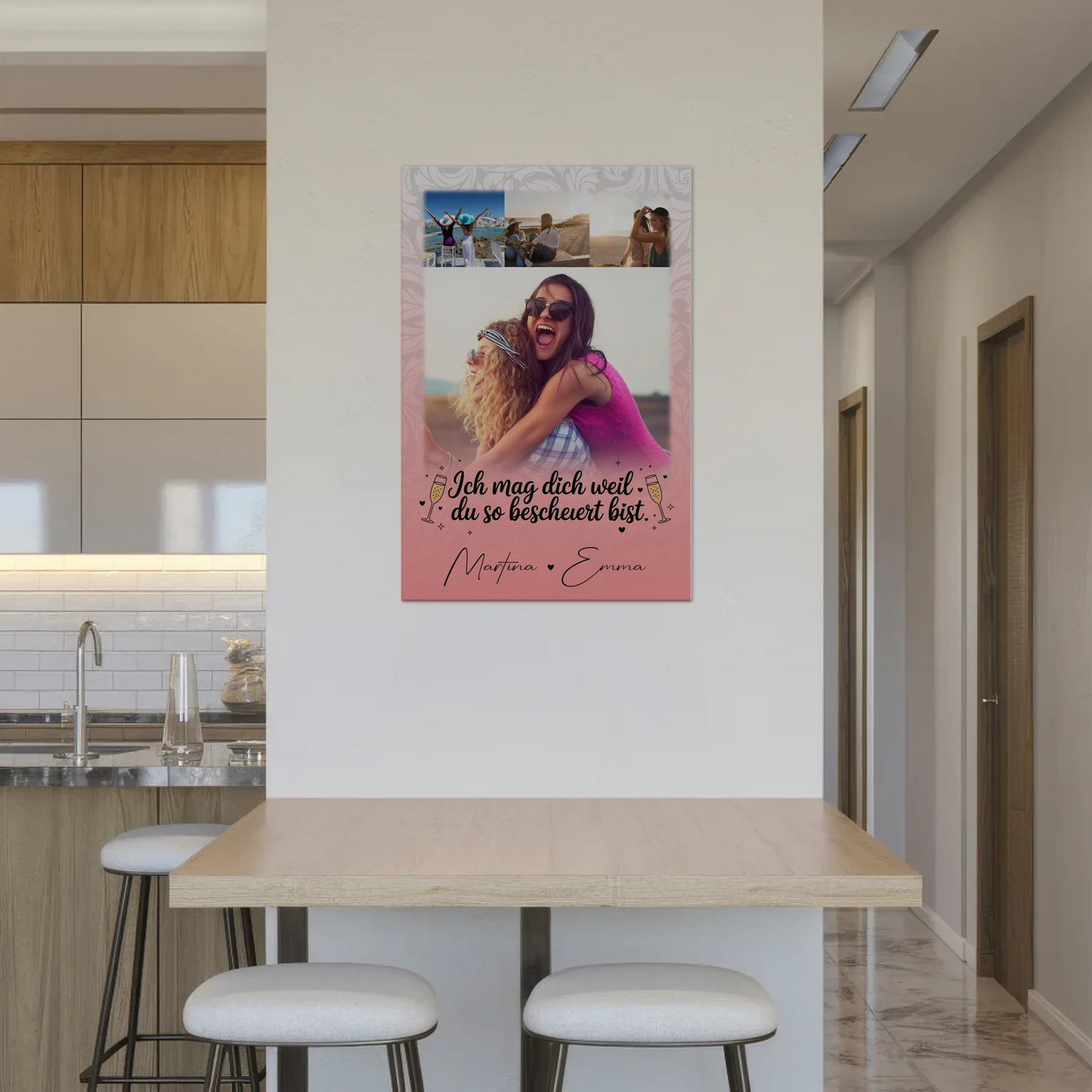 Freundinnen Bild Personalisiert Fotoboard mit 4 Fotos Du bist bescheuert Geschenkidee 2