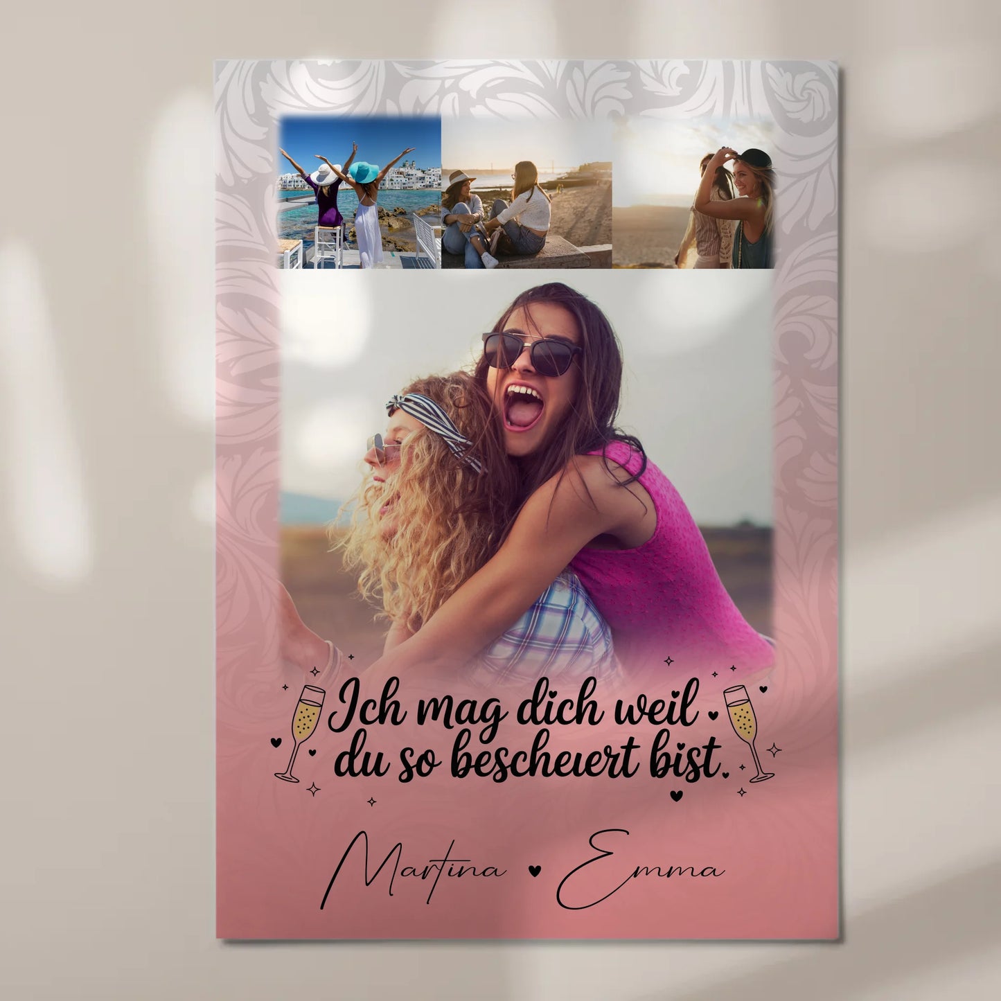 Freundinnen Bild Personalisiert Fotoboard mit 4 Fotos Du bist bescheuert Geschenkidee 7