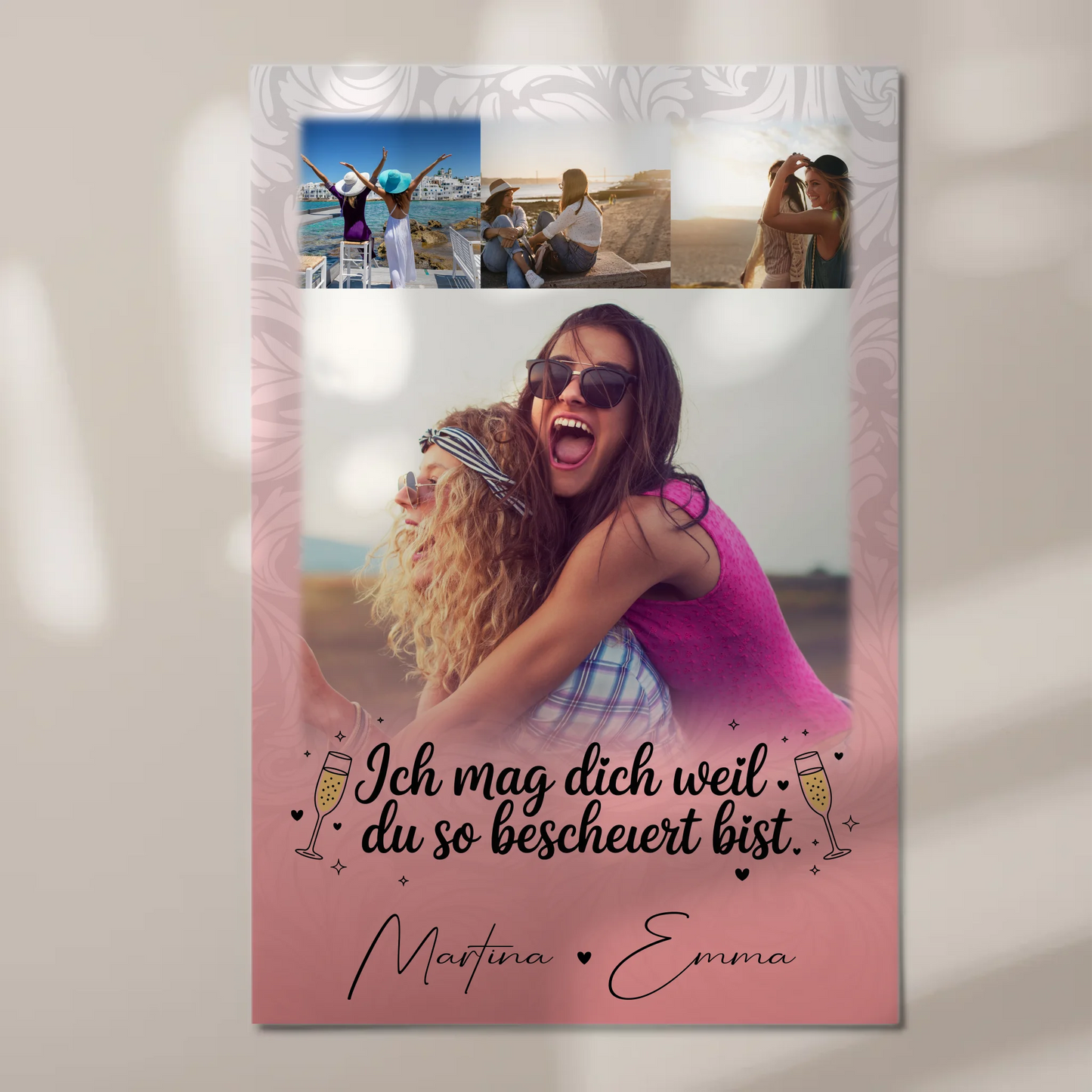 Freundinnen Bild Personalisiert Fotoboard mit 4 Fotos Du bist bescheuert Geschenkidee