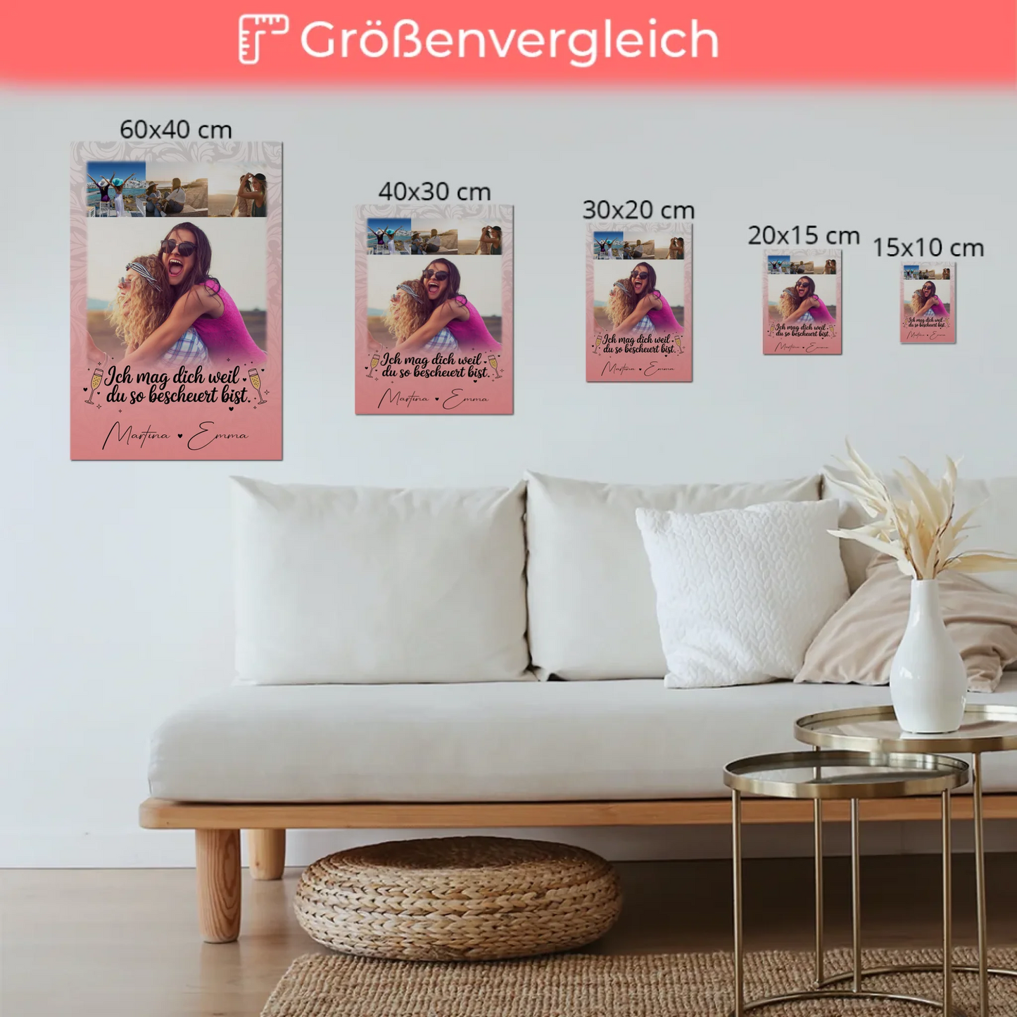 Freundinnen Bild Personalisiert Fotoboard mit 4 Fotos Du bist bescheuert Geschenkidee