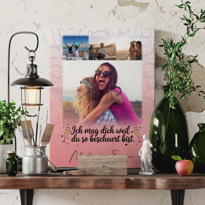 Personalisierte Leinwand Für Beste Freundin mit 4 Fotos Du bist bescheuert Geschenk 3