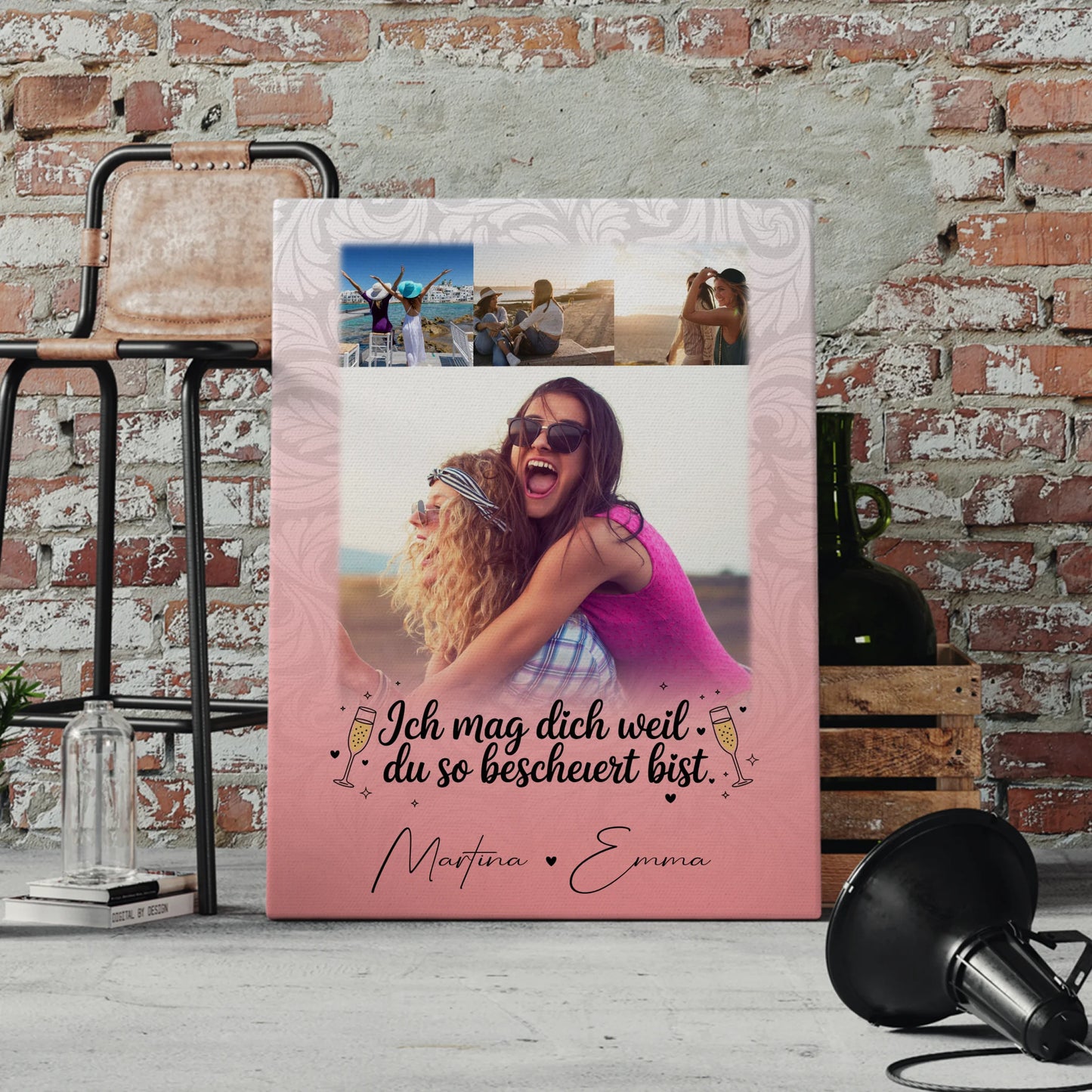 Personalisierte Leinwand Für Beste Freundin mit 4 Fotos Du bist bescheuert Geschenk 4