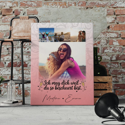 Personalisierte Leinwand Für Beste Freundin mit 4 Fotos Du bist bescheuert Geschenk 4