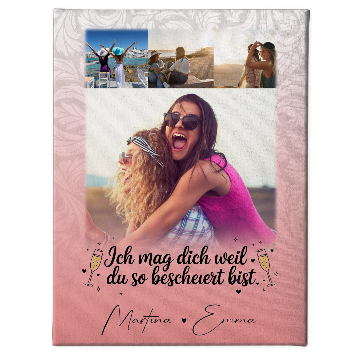 Personalisierte Leinwand Für Beste Freundin mit 4 Fotos Du bist bescheuert Geschenk 1
