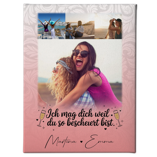 Personalisierte Leinwand Für Beste Freundin mit 4 Fotos Du bist bescheuert Geschenk 1