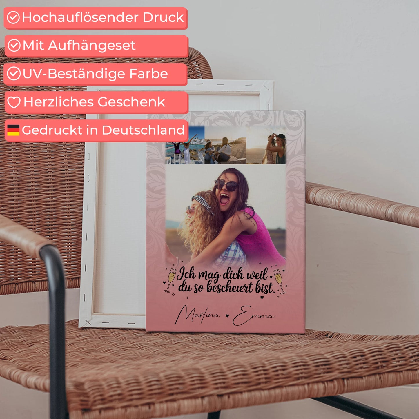 Personalisierte Leinwand Für Beste Freundin mit 4 Fotos Du bist bescheuert Geschenk 5