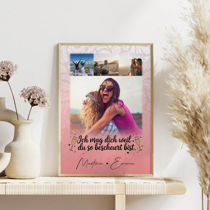Poster Personalisiert Freundinnen Du bist bescheuert Lustiges Geschenk mit 4 Fotos