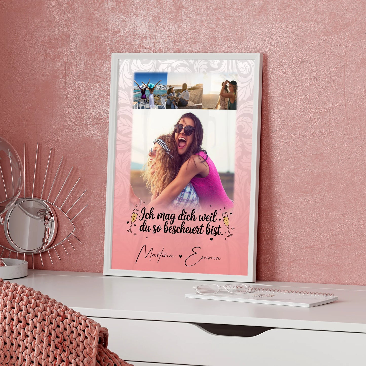 Poster Personalisiert Freundinnen Du bist bescheuert Lustiges Geschenk mit 4 Fotos