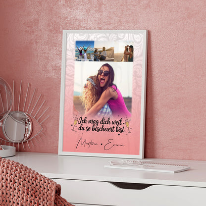 Poster Personalisiert Freundinnen Du bist bescheuert Lustiges Geschenk mit 4 Fotos