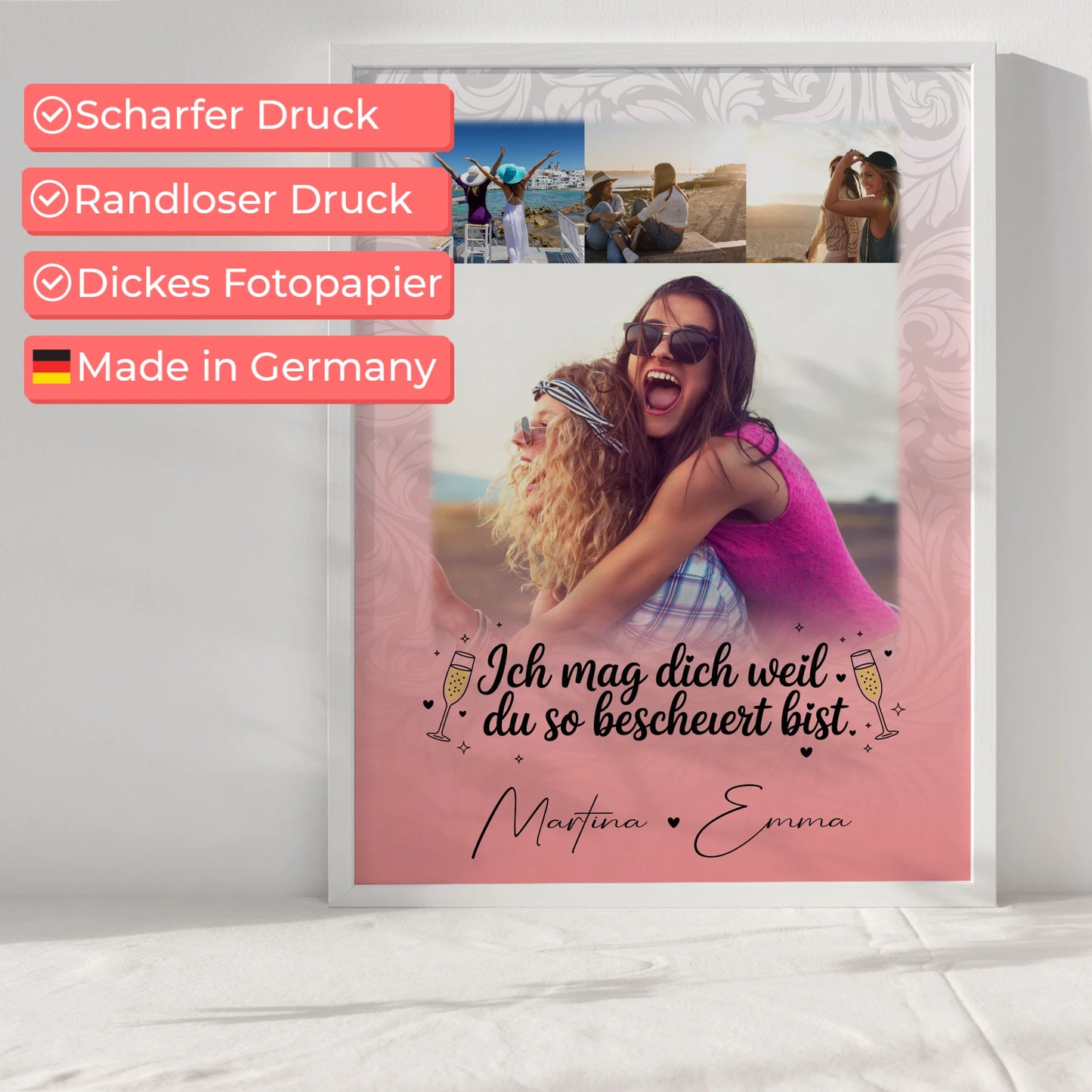 Poster Personalisiert Freundinnen Du bist bescheuert Lustiges Geschenk mit 4 Fotos