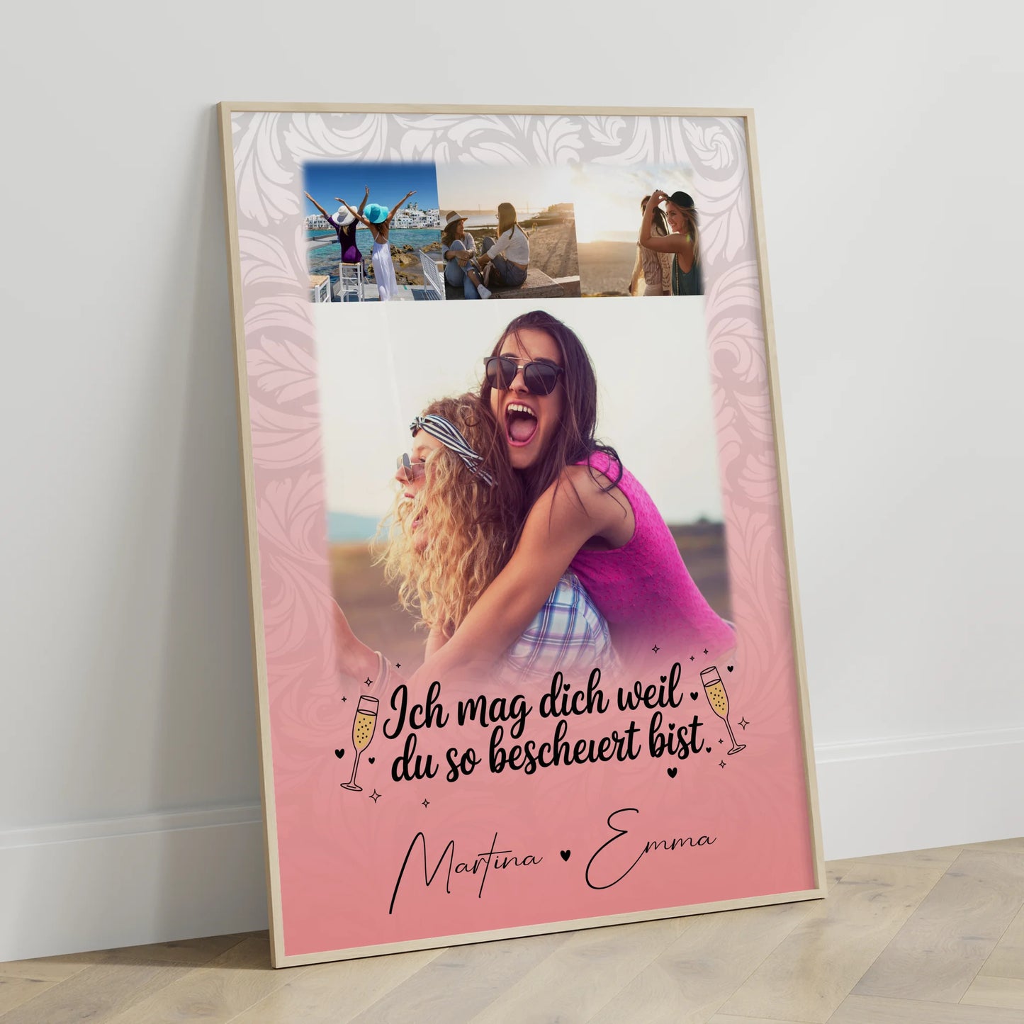 Poster Personalisiert Freundinnen Du bist bescheuert Lustiges Geschenk mit 4 Fotos