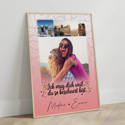 Poster Personalisiert Freundinnen Du bist bescheuert Lustiges Geschenk mit 4 Fotos