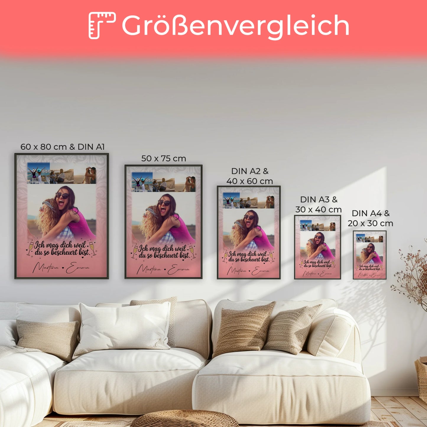 Poster Personalisiert Freundinnen Du bist bescheuert Lustiges Geschenk mit 4 Fotos