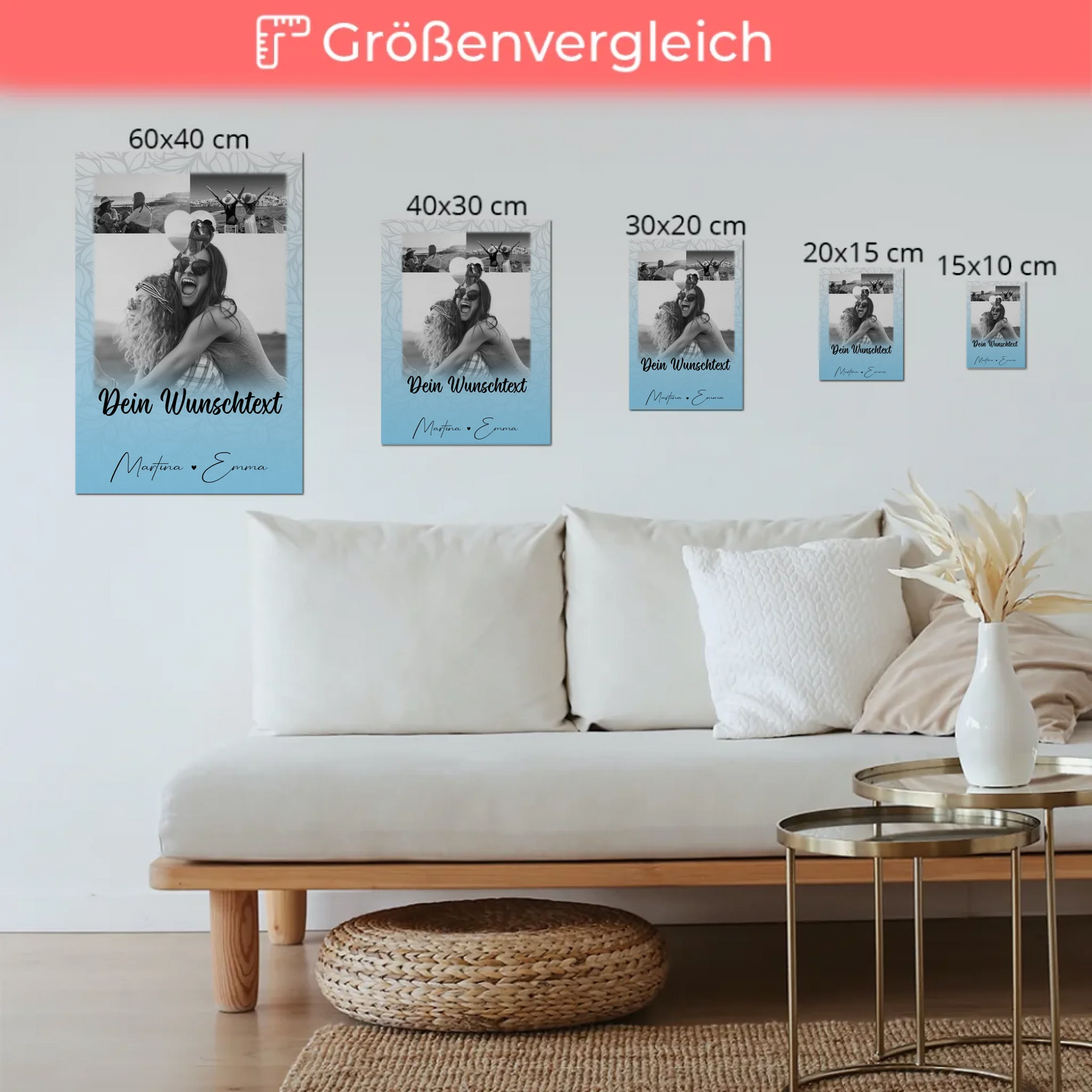 Fotoboard Beste Freundinnen 3 Fotos 1 Herz Foto und Wunschtext personalisiert
