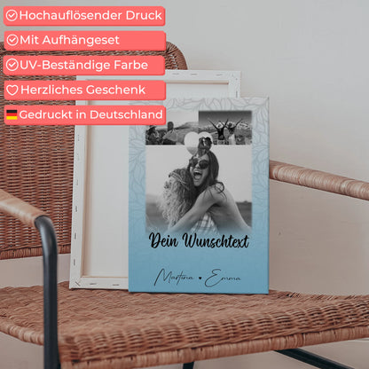 Leinwand Bild Freundinnen Personalisiert mit 3 Fotos Herz Wunschtext 5